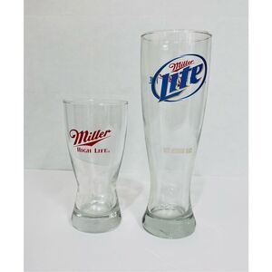 Miller Beer Glasses   One 16 Oz Miller Lite   One 12 Ounce Miller High Life